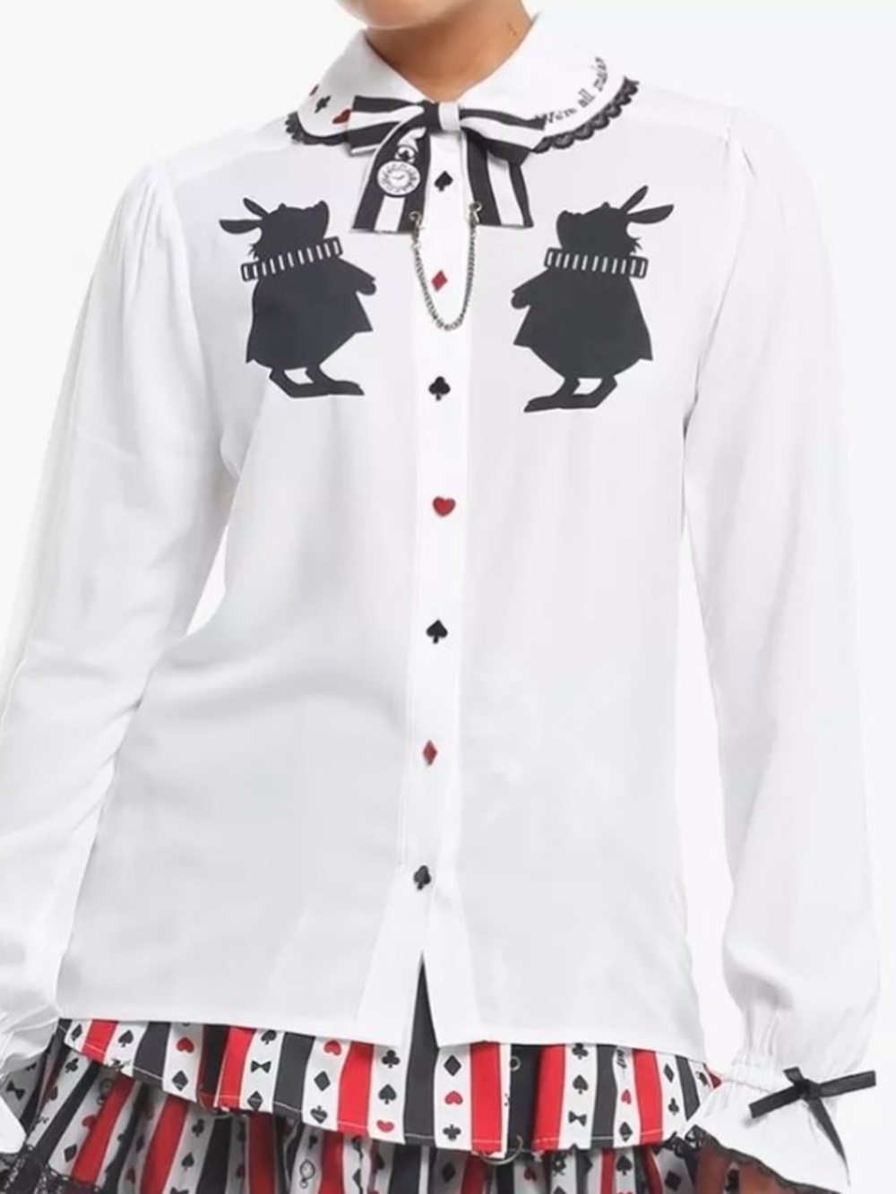 Disney White Blouse with Black Lace Trim